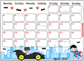 april kalender, kalender voor kinderen, aftelkalender, batman kalender, superman kalender, stoere kalender