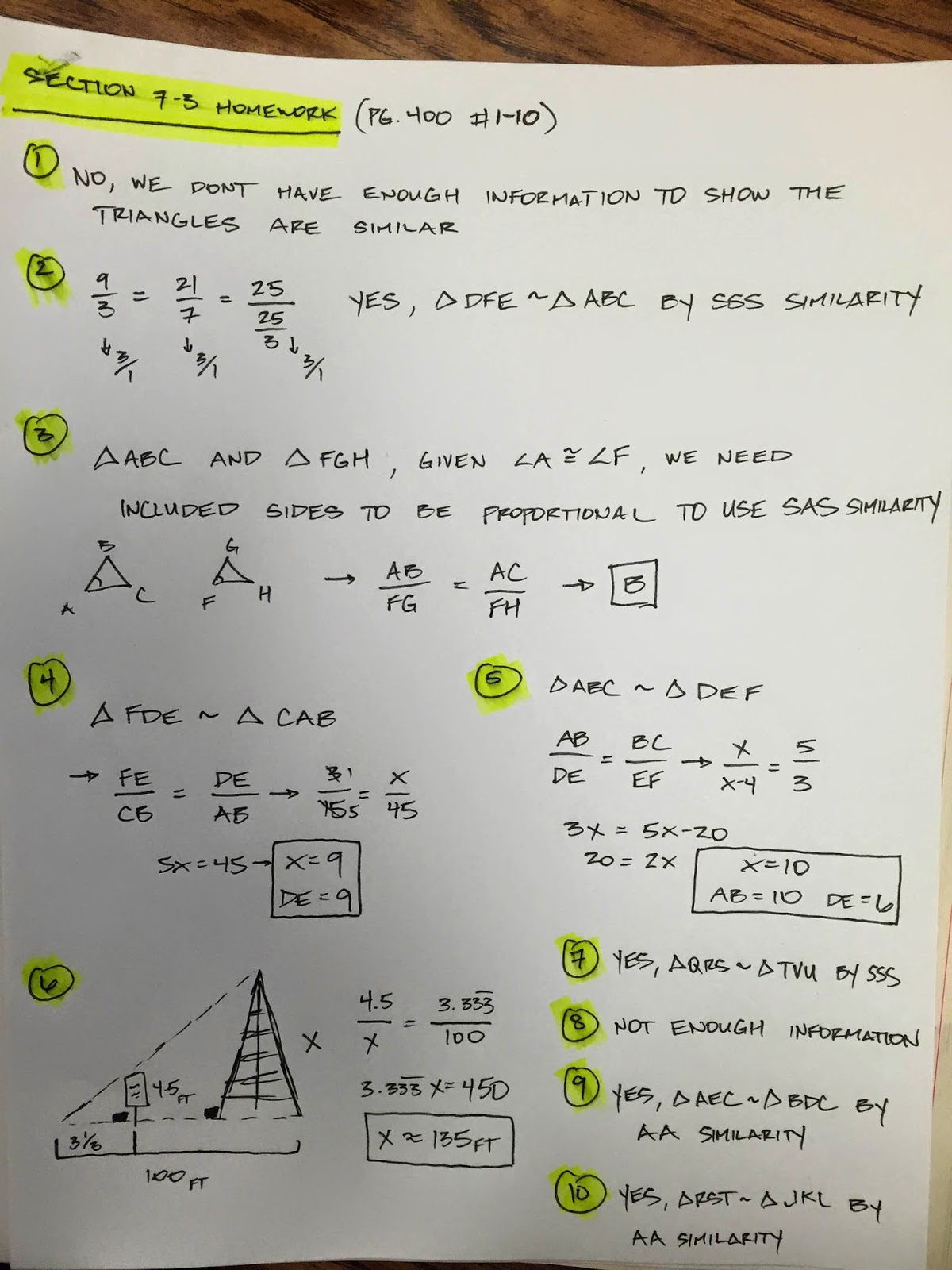 Honors Geometry - Vintage High School: Section 7-3 Similar Triangles
