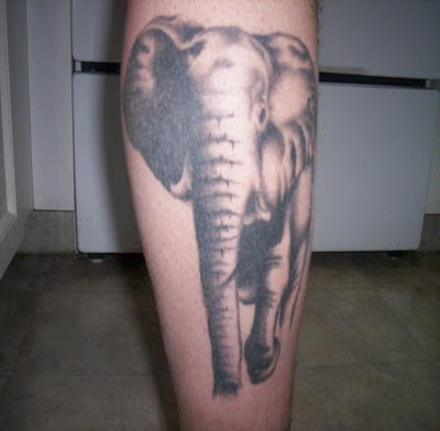 Elephant Tattoos can be very realistic or cartoon-like. The latter seems to be the preferred style. This is usually exaggerated traits such as the trunk, ears and tusks. They typically sport long eyelashes and an innocent look, and is usually seen in unusual situations, for example, have a leash, or on the lap of a pin-up model, fairy or perhaps even the carrier itself. The elephant show more realistic versions in great detail, often showing each line in his thick skin. They are usually displayed in their natural habitat, sometimes standing quietly in a field or playful splashing water, while other times they seem to charge or fight against each other.