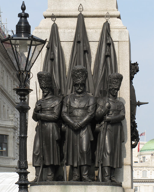 A Grenadier, a Fusilier and a Coldstream Guard, Guards Crimean War Memorial by John Bell, Waterloo Place, London