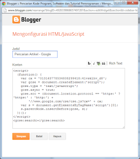 Membuat Google Custom Search pada Web atau Blog Blogspot Add Gadget