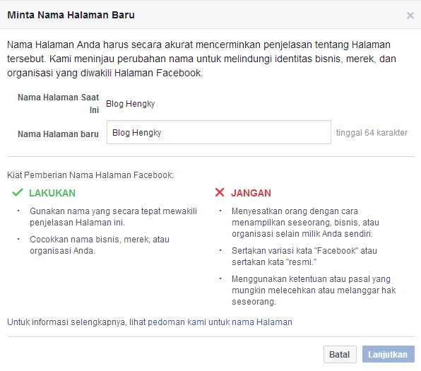 Cara Mengganti Nama Fanspage Facebook