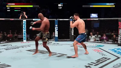 Exemple de mini-jeu contextuel pendant une tentative de clé de bras dans EA Sports UFC 5.