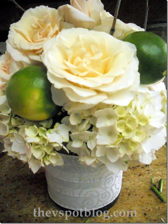 limes roses fruit centerpiecefloral flower arrangement