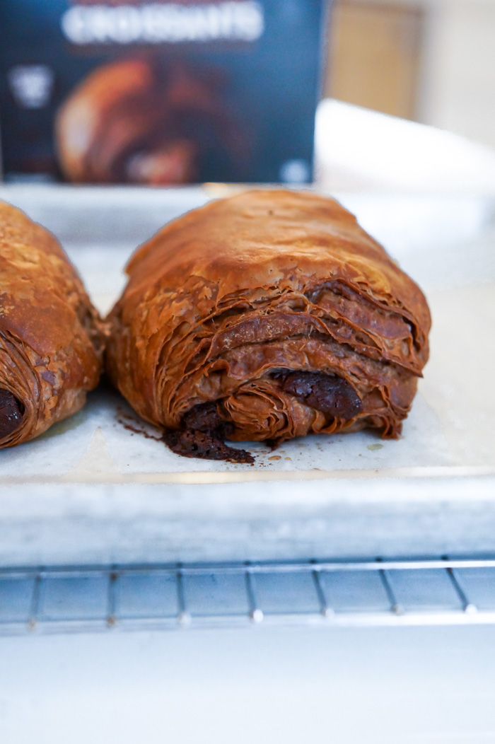 Trader Joe's Double Chocolate Croissants, baked - flaky layers and chocolate