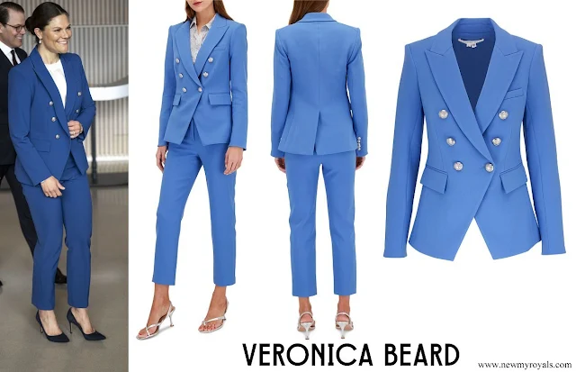Crown Princess Victoria wore VERONICA BEARD Miller Bluebell Double Breasted Dickey Jacket