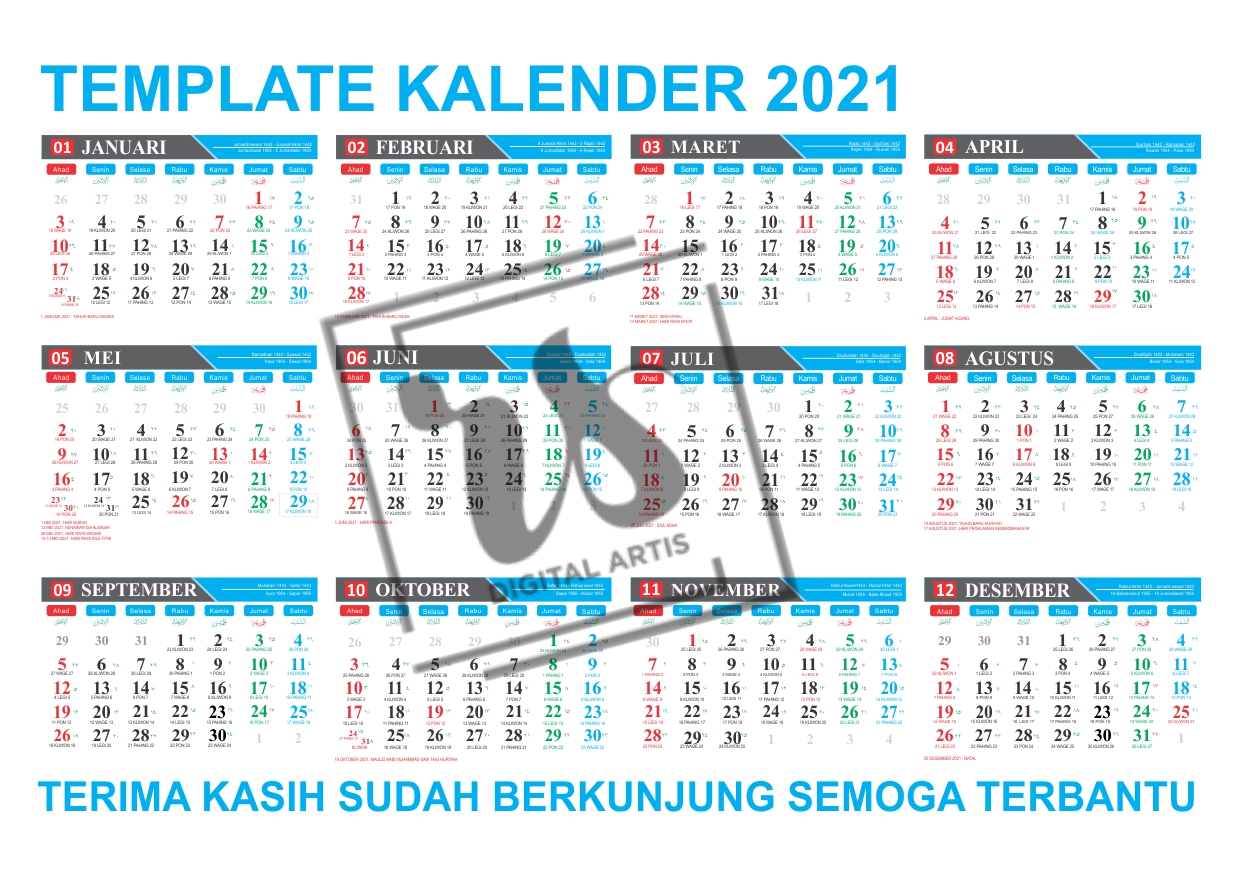 Template Kalender 2021 Lengkap Jawa, Hijriyah, Masehi ...