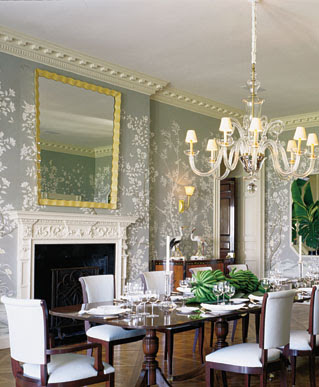 I love the wallpaper in this dining room by designer