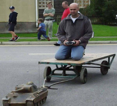 man pulled behind remote controlled tank