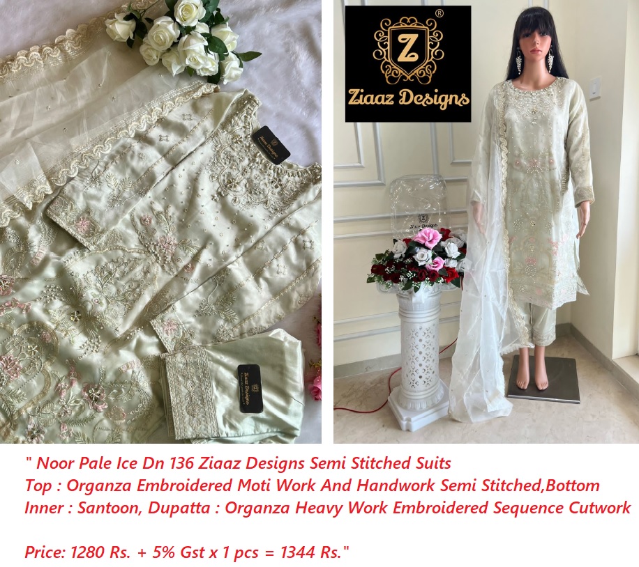 Buy Organza Embroidery Noor Pale Ice Dn 136 Ziaaz Designs Se