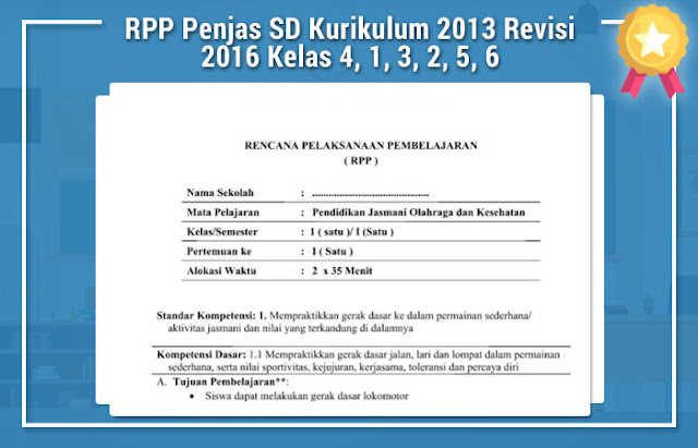 RPP Penjas SD Kurikulum 2013 Revisi 2016 Kelas 4, 1, 3, 2, 5, 6