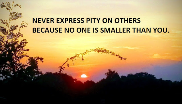 NEVER EXPRESS PITY ON OTHERS BECAUSE NO ONE IS SMALLER THAN YOU.