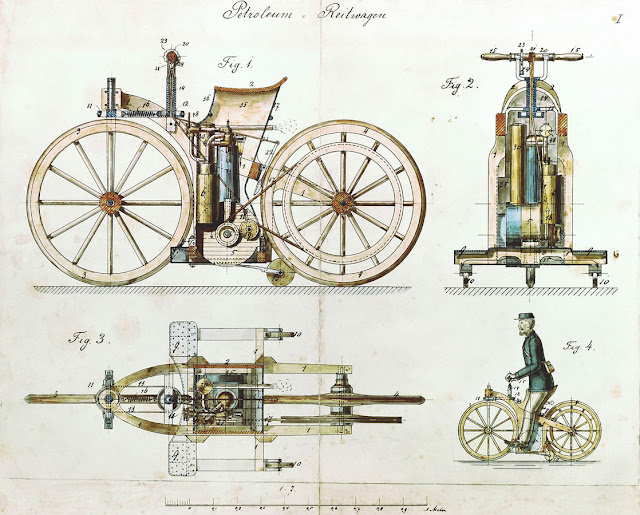 www.fertilmente.com.br - A primeira motocicleta, criada para testar um motor, em seus vários angulos