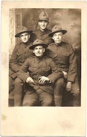 William Samuel Bean with three other men all in unmarked uniforms during World War I