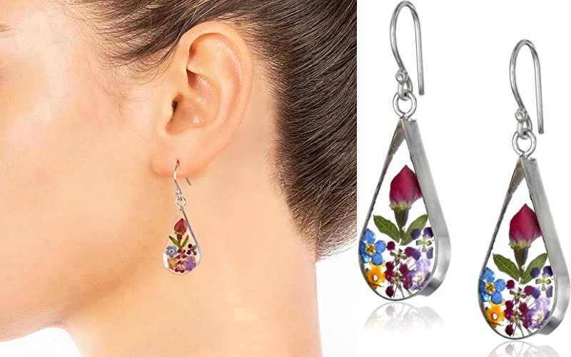 Best Sterling Silver Pressed Flower Teardrop Earrings for women