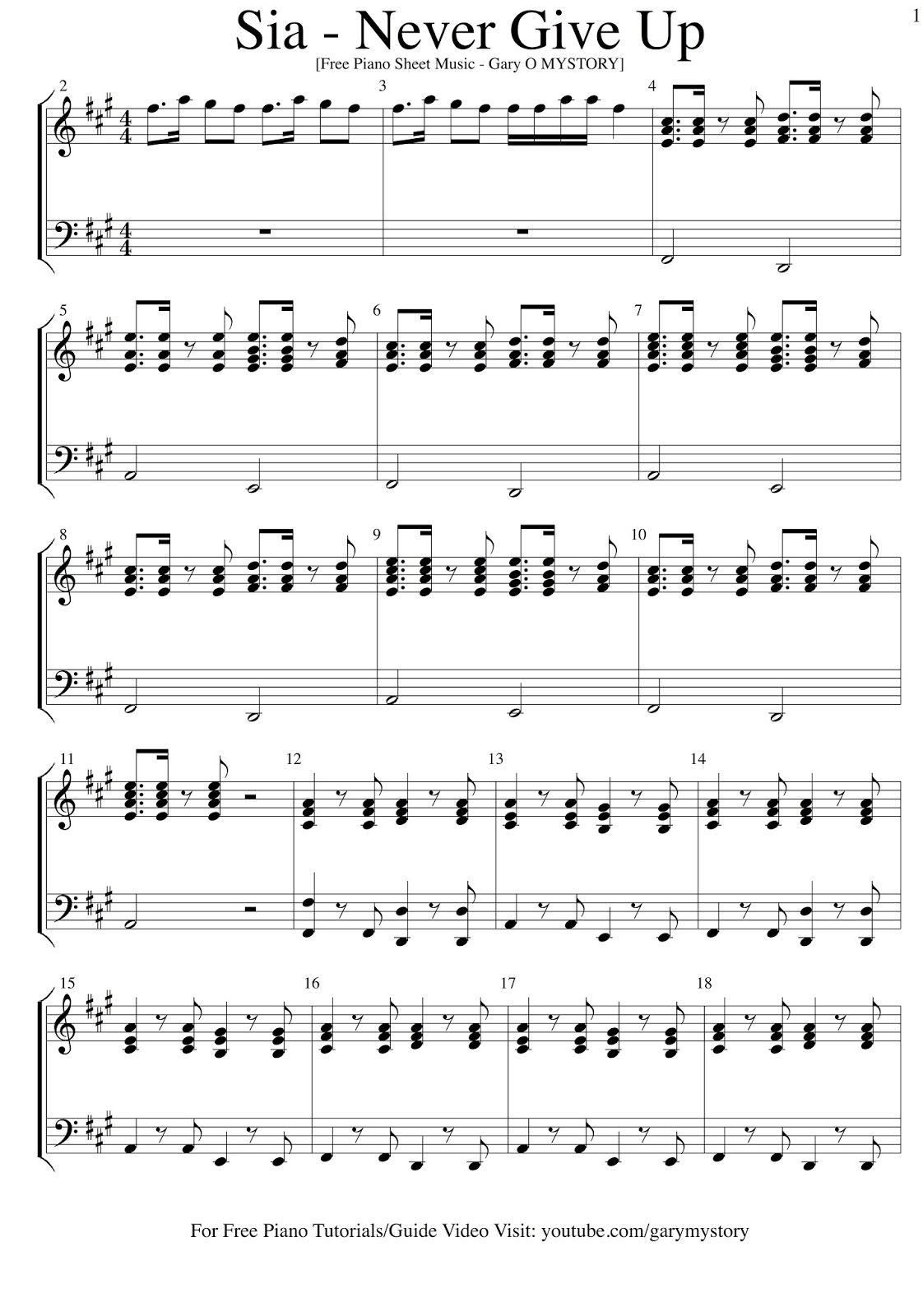 Sia - Never Give Up FREE PIANO SHEET MUSIC (Easy Piano Tutorial Video
