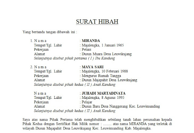 Contoh Surat Hibah Tanah 2015 | Contoh Surat Lengkap