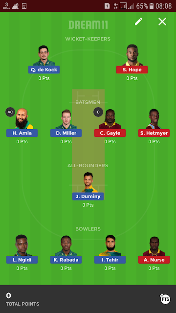 South Africa  vs  West Indies  warm-up match Dream11Team