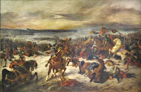 The Battle of Nancy painting by French romantic Eugène Delacroix c.1831, the death of Charles the Bold, the Duke of Burgundy