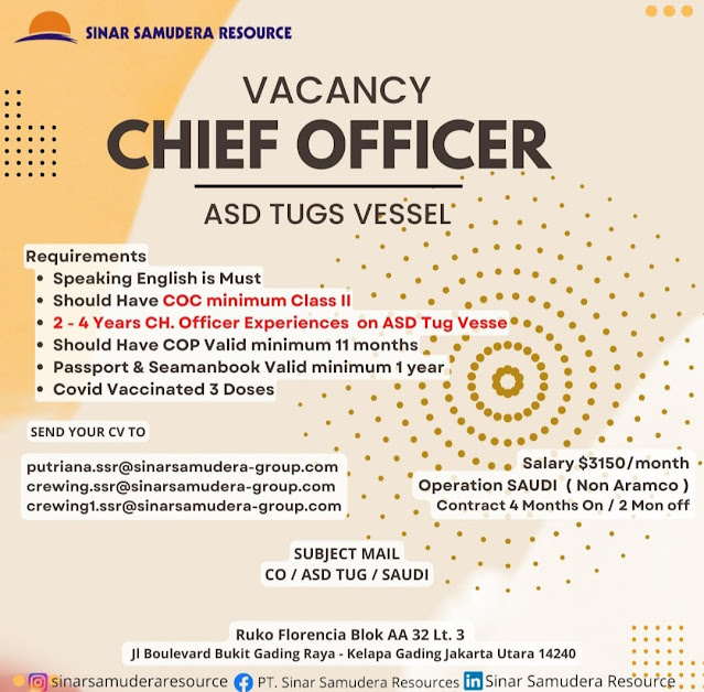 Open Recruitment for Chief Officer ASD Tugs Vessel 2023