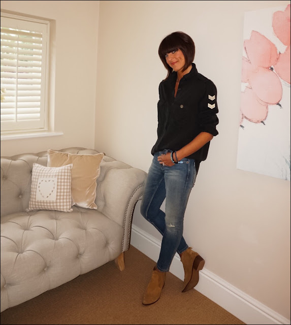 My Midlife Fashion, Mango military shirt, zara skinny jeans, zara cowboy block heel ankle boots