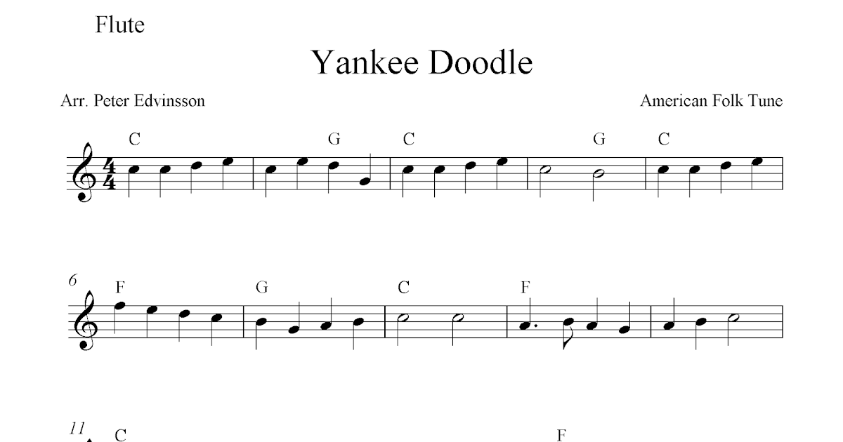 Yankee Doodle, free flute sheet music notes