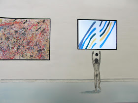 Nude Artist Worshiping at the Altar of Modern Art - Watercolor and Embedded Electronics by F. Lennox Campello, 2012