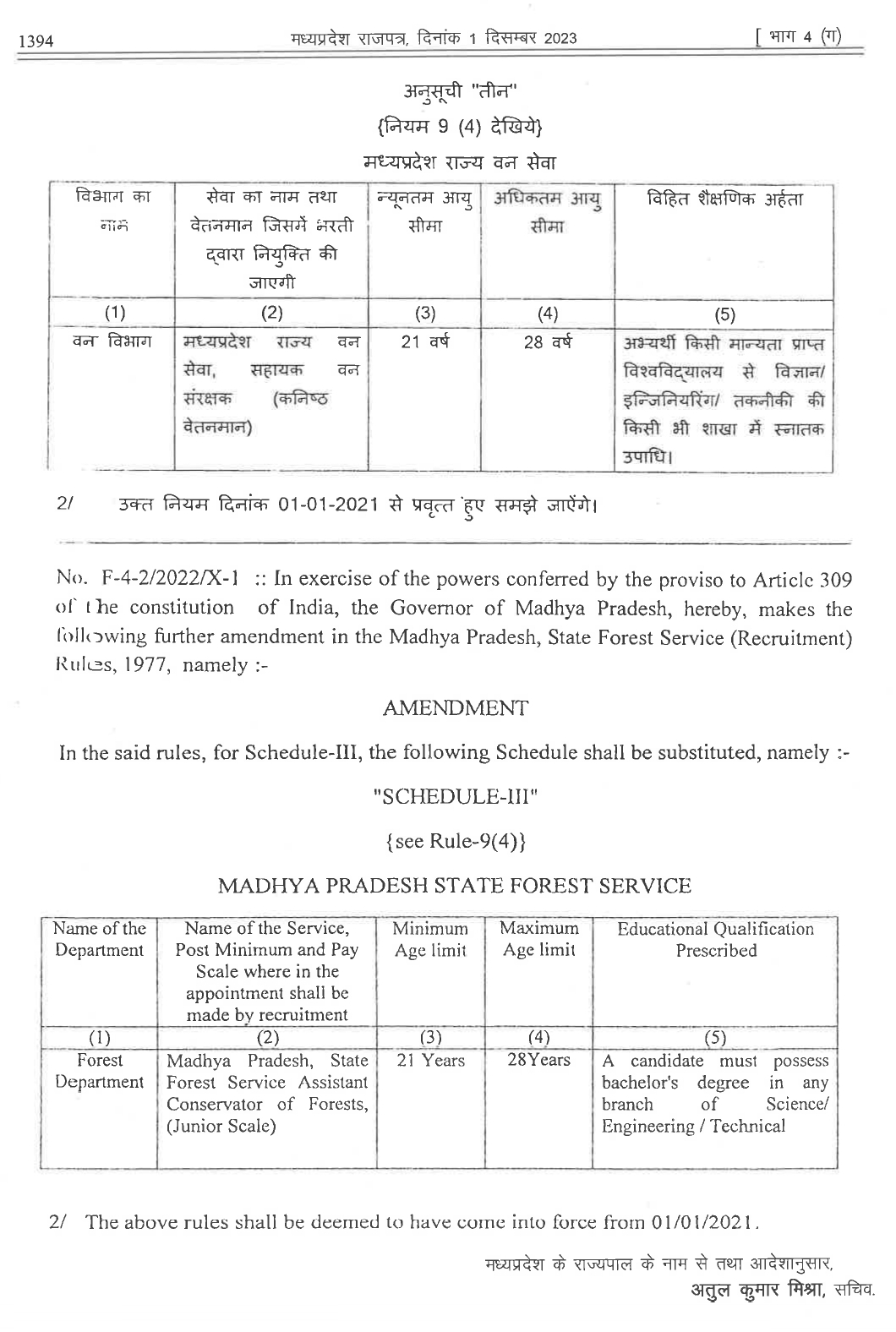 mppsc van vibhag bharti age change notification