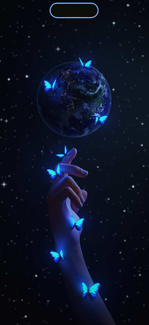 Blutterfly, Blue, Hand, Earth Planet, Dynamic Island Wallpaper