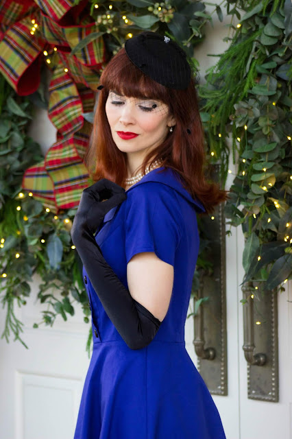 Royal Blue Peter Pan Collar Button Up 1950s Swing Dress from Zapaka
