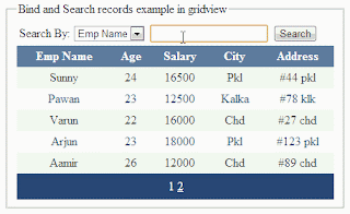 Bind and search records from gridview example in asp.net