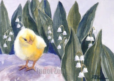 Chick in the Garden watercolor
