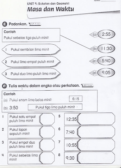 Matematik Tahun 1: Lembaran Kerja - Masa dan Waktu