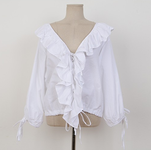  Frilled Tie-Neck Blouse