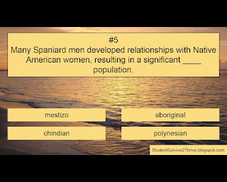 Many Spaniard men developed relationships with Native American women, resulting in a significant ____ population. Answer choices include: mestizo, aboriginal, chindian, polynesian