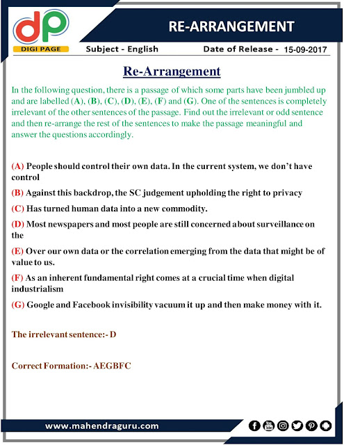 DP | Most Expected Re- Arrangement Questions for IBPS PO | 15 - 09 - 2017