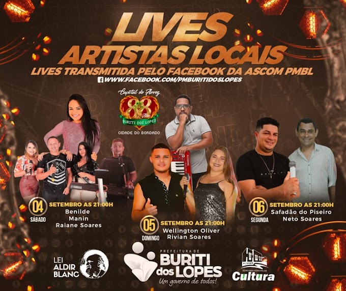 Prefeitura realiza lives com artistas locais em homenagem ao aniversário de Buriti dos Lopes