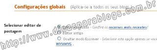 Configurações do Blogspot