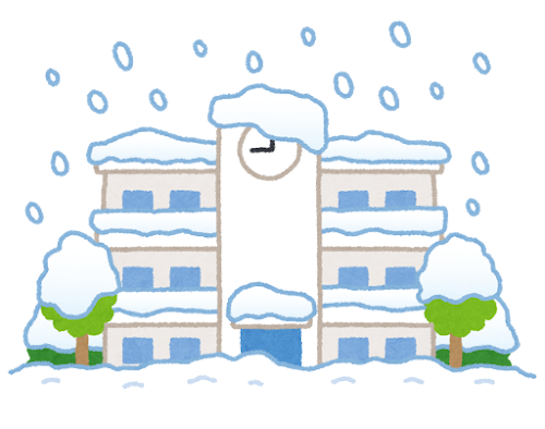 雪に埋もれた学校のイラスト