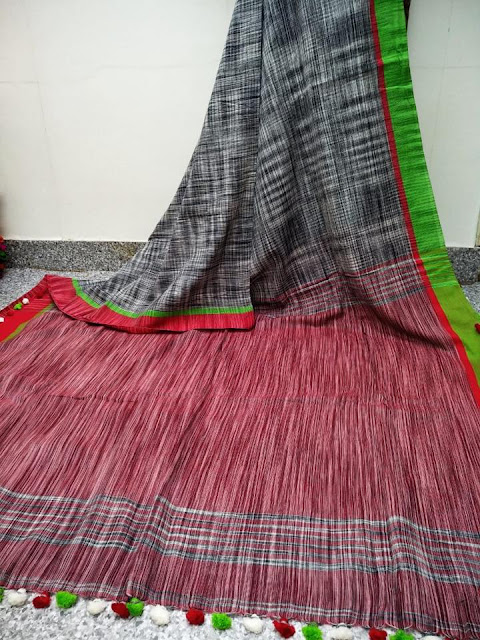 khadi Cotton Pom Pom Sarees