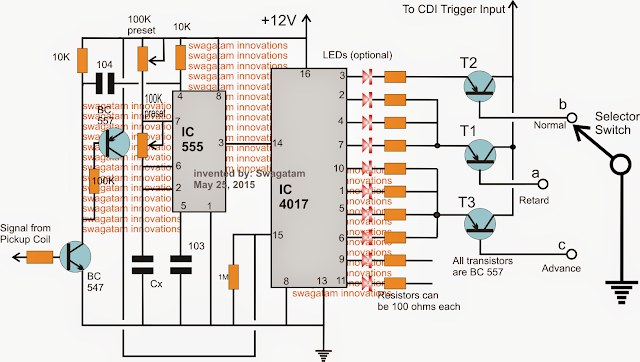 Adjustabe CDI Spark Advance/Retard Circuit for Motorcycles