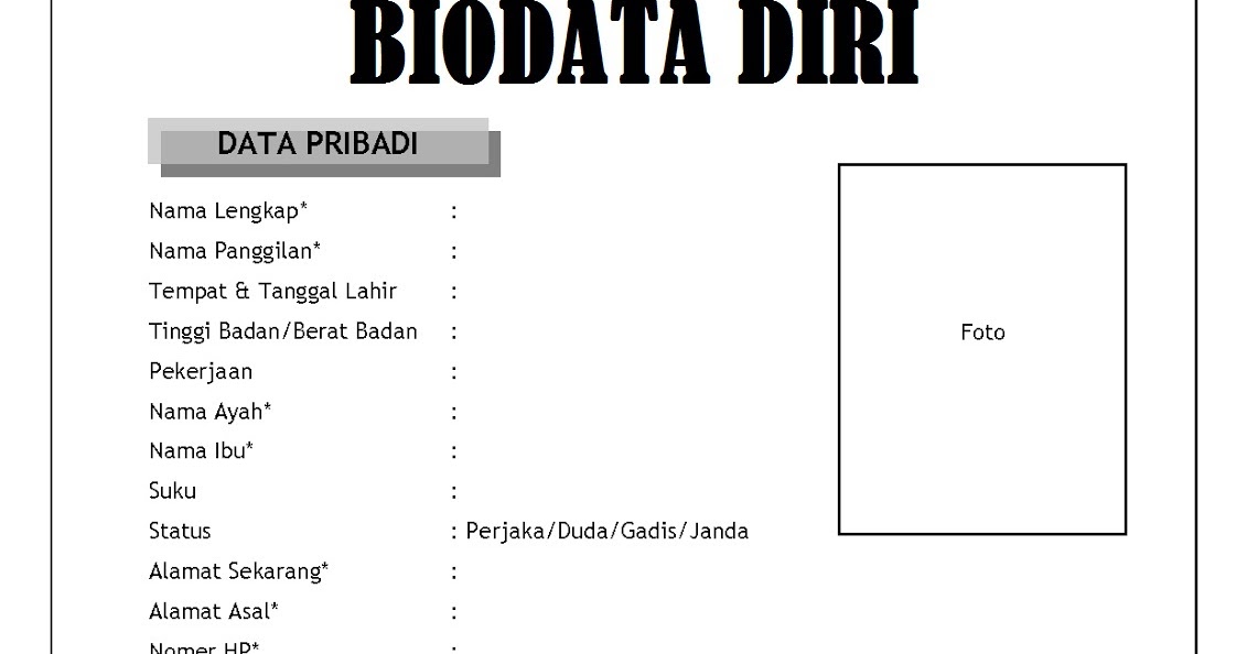 Contoh Biodata Pribadi/Diri Dan Riwayat Hidup Lengkap