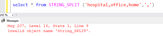 Invalid Object Name STRING SPLIT In SQL Server
