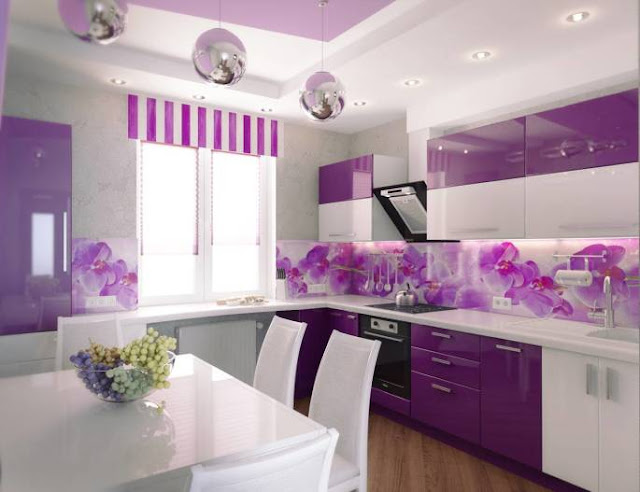 Contoh desain dapur minimalis warna ungu