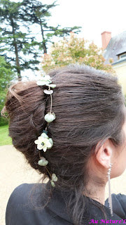 mariage, orange, vert, blanc, gerbera, calla, bougie, vase, cheveux, coiffure, menu, décor