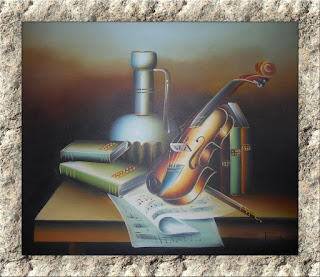  Violin: Original Oil Painting on Stretched Canvas frame - 60X50X1.5 cm by Yannis Koutras