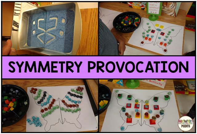 Symmetry provocations in first grade.  A great idea for symmetry centers!