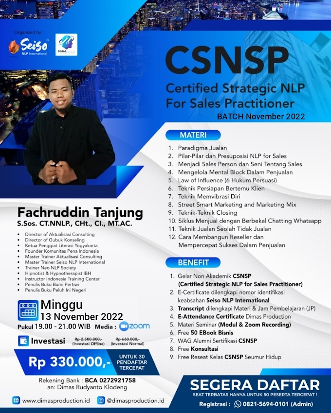 WA.0821-5694-0101 | Certified Strategic NLP For Sales Practitioner (CSNSP) 13 November 2022