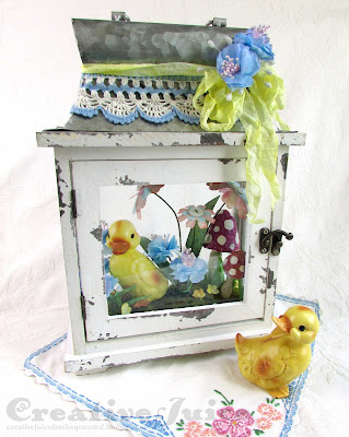 Lisa Hoel for Eileen Hull - Easter decor, vintage Lefton duckling and pretty die cut flowers