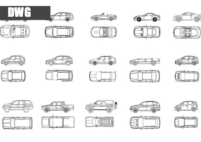 voitures plan et elevation blocs AutoCad DWG